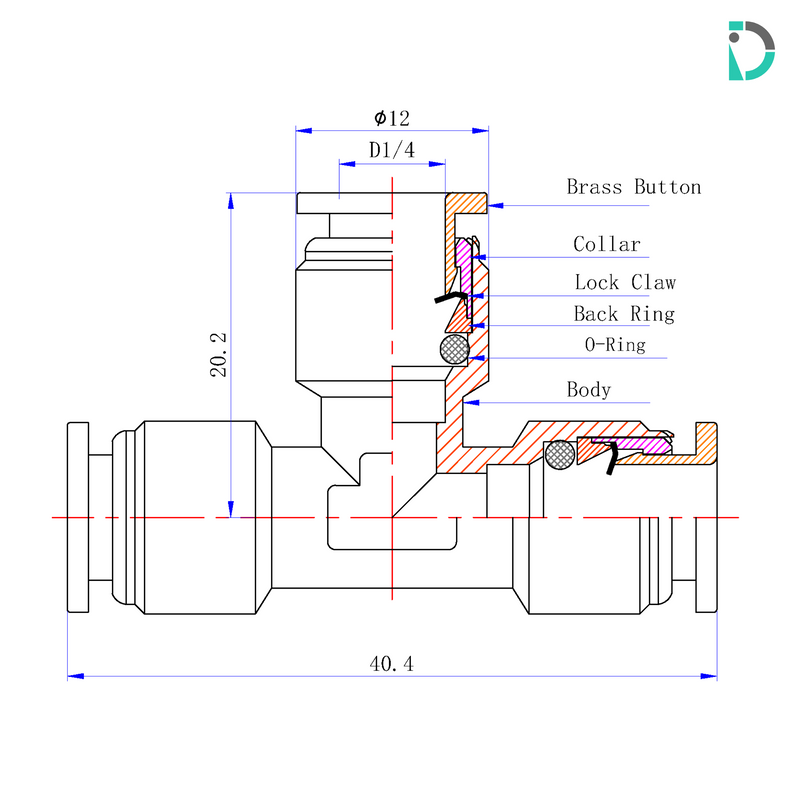 Load image into Gallery viewer, Tee Union Push-In Fitting - 1/4" for misting systems