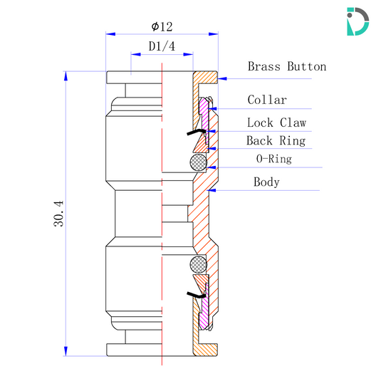 Straight Union Push-In Fitting - 1/4" for misting systems