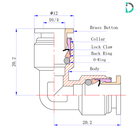 Elbow Union Push-In Fitting - 1-4" for misting systems